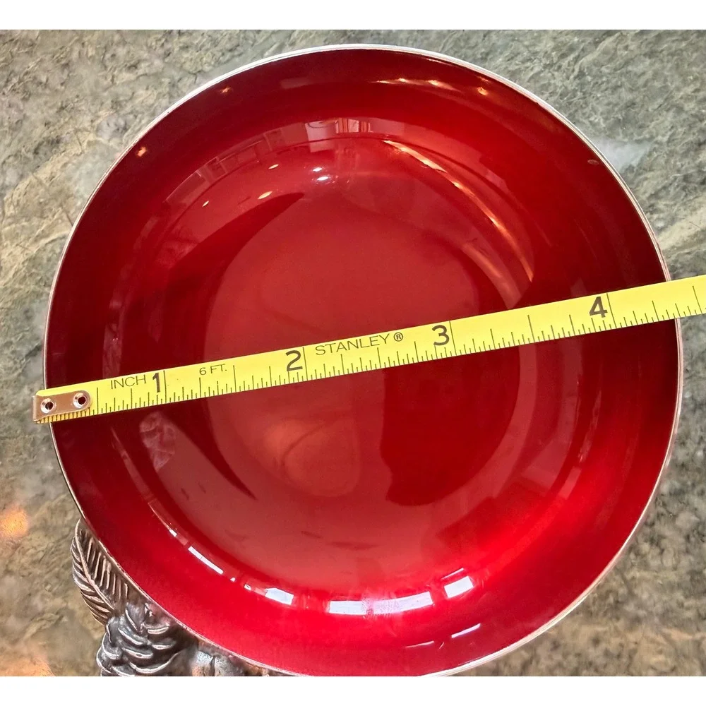 Vintage Reed‎ & Barton Silverplate Red Glass Snack Bowl Pinecone Candy Dish